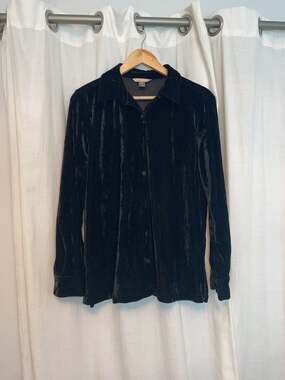 White Stag Black Crushed Velvet Long Sleeve Button Up Shirt
